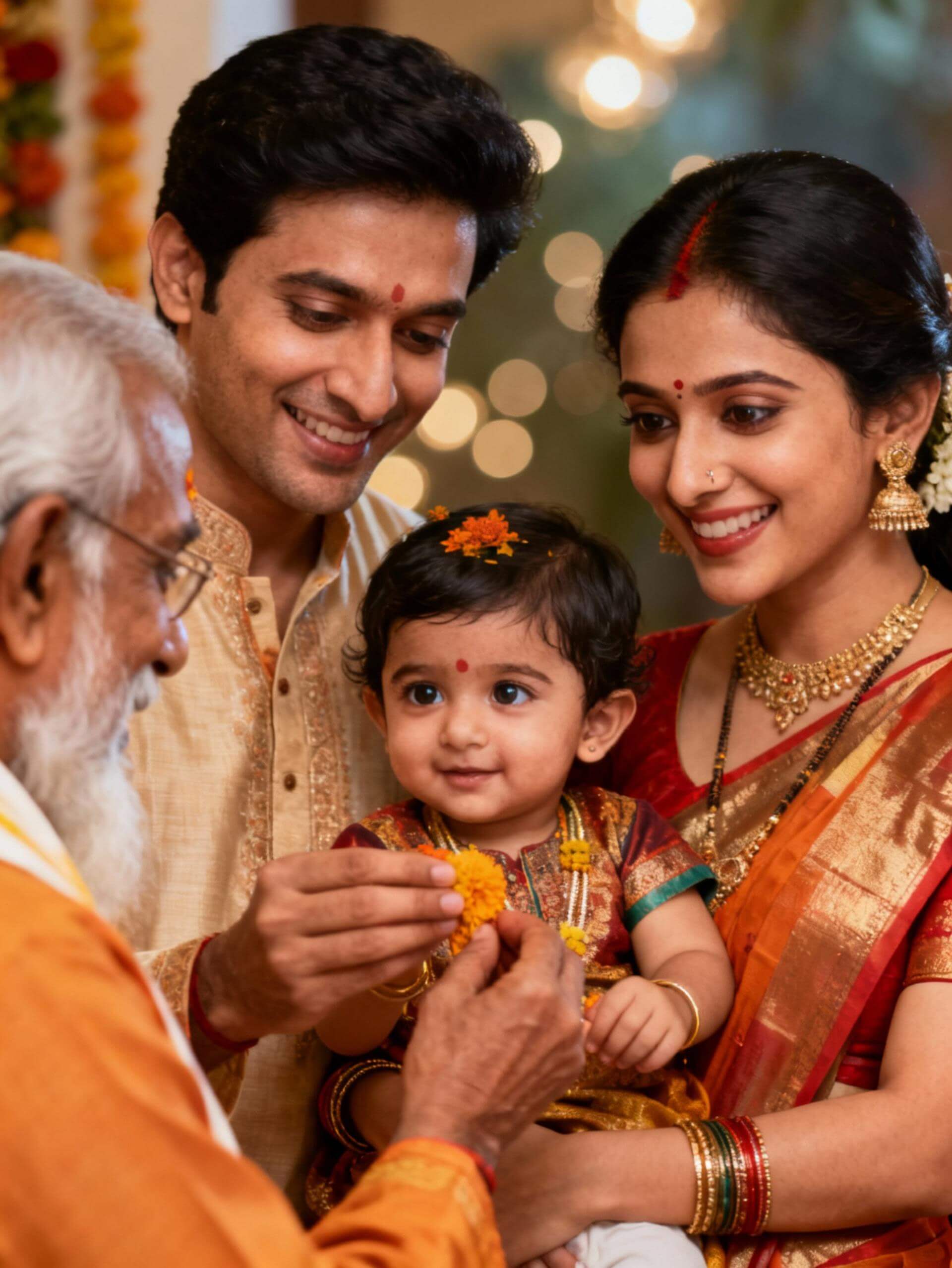 Family performing Havan during housewarming