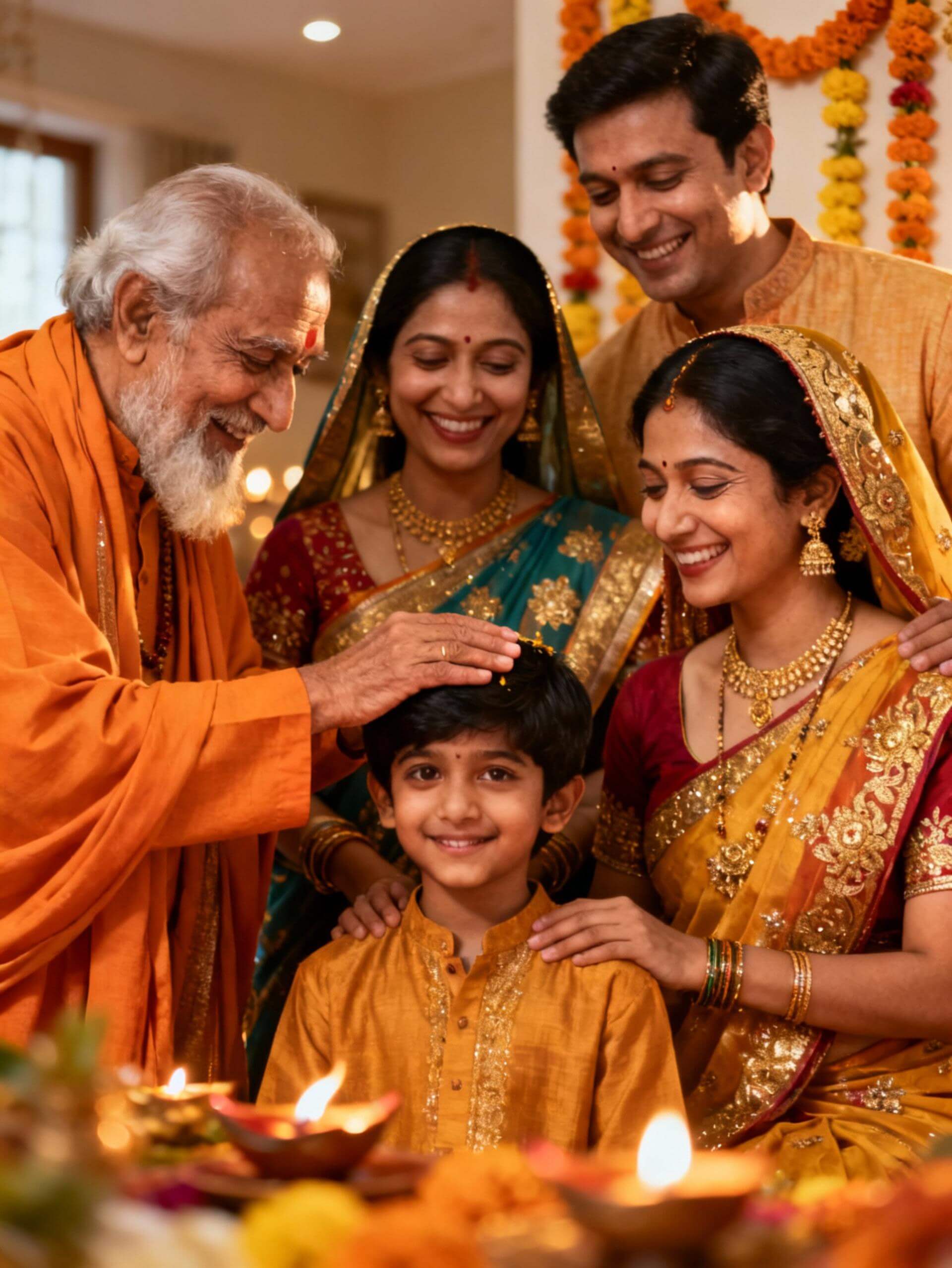 Pandit blessing the new home